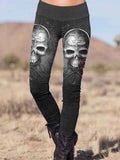 Vintage Punk Skull Pattern Printed Casual Tight Leggings