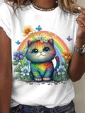 Women's Summer Cat Print Short Sleeve T-Shirt