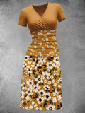 Women's Artistic Flower Plant Pattern Maxi Dress