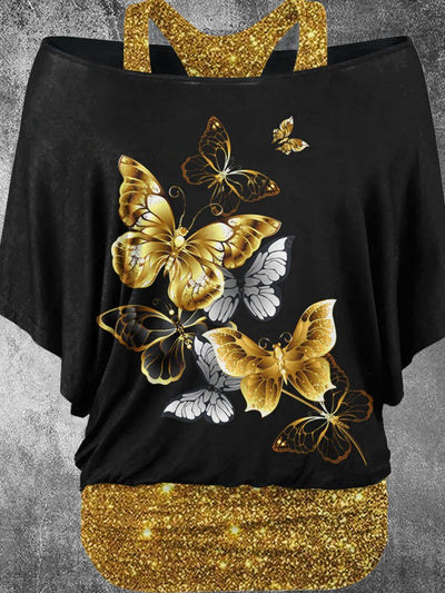 Women's Butterfly Art Design Two Piece Suit Top