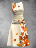 Women's Artistic Summer Vintage Maple Leaf Maxi Dress