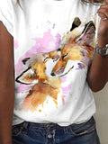 Women's Summer Fox Print Short Sleeve T-Shirt