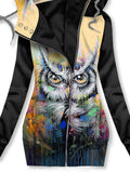 Women's Winter Owl Art Print Casual Track Jacket