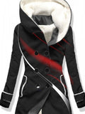 Women's Winter Streamer Art Print Casual Fleece Coat Jacket