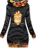 Women's Owl Maple Leaf Print Hoodie