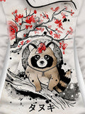 Sakura Raccoon Casual Print Sweatshirt