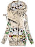 Women's Winter Owl Art Print Casual Track Jacket