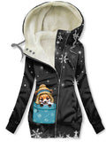 Women's Winter Fox Art Print Casual Fleece Track Jacket