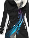 Women's Winter Casual Gradient Aurora Print Casual Fleece Coat