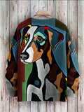 Cute Dog Abstract Art Print Casual Knit Pullover Sweater