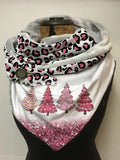 Women's Pink Leopard Christmas Trees Art Shawl Scarf