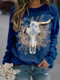 Women's Vintage Western Bone Art Print Casual Sweatshirt