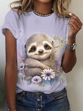 Women's Summer Sloth Print Short Sleeve T-Shirt