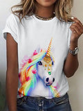 Women's Rainbow Unicorn Print T-shirt