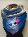 Autumn And Winter Cute Cat Goldfish Art Animal Print Plush Shawl Scarf