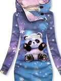 Women's Winter Snowflake Cute Panda Pattern Hooded Sweatjacke