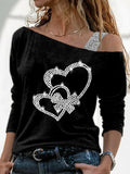 Women's Retro Love Sequin Print Casual Top