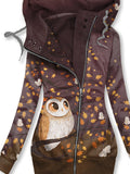 Women's Art Owl Print Casual Track Jacket