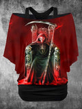 Women's Vintage Grim Reaper Skull Printed Two Piece Top