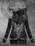 Women's Punk Floral Skull Print Hooded Sweatjacke