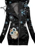 Women's Winter Owl Print Casual Track Jacket