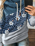 Women's Casual Leopard Print Colorblock Casual Hoodie