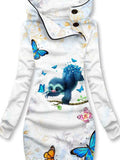 Women's Butterflies Sloth Art Pattern Hooded Sweatjacke