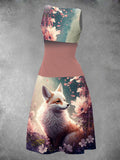 Women's Vintage Art Fox Print Art Dress