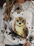 Women's Owl Art Print Sweatshirt