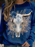 Women's Vintage Western Bone Art Print Casual Sweatshirt