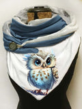 Owl-print slouchy fleece scarf and shawl