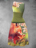 Women's Vintage Art Fox Print Art Dress