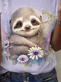 Women's Summer Sloth Print Short Sleeve T-Shirt