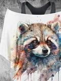 Women's Raccoon Art Design Two Piece Suit Top