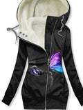 Women's Winter Cat Art Print Casual Fleece Track Jacket