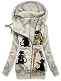 Women's Winter Cat Art Print Casual Track Jacket