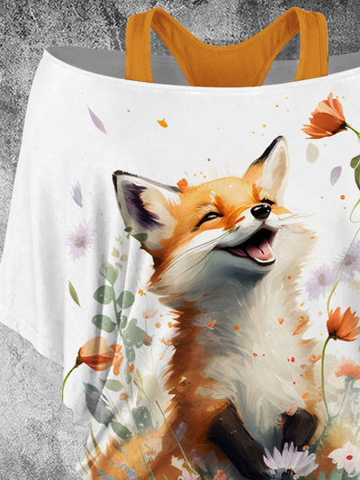 Women's Cute Fox Art Design Two Piece Suit Top