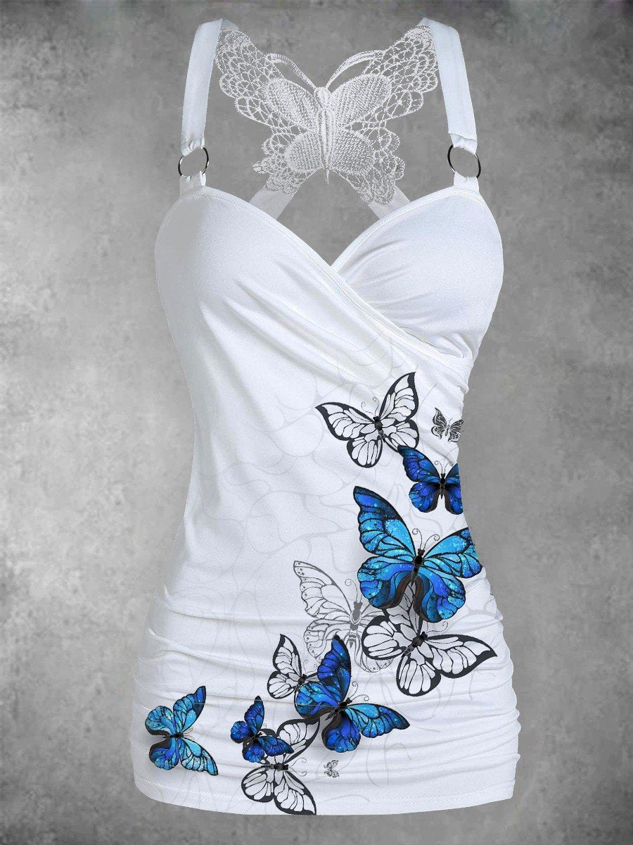 Women's Butterfly Embroidery Corset Crop Tops Mesh Puff Sleeve Bustier Top  Slim Fit Tank Top T-Shirts : : Clothing, Shoes & Accessories