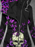 Women's Vintage Punk Skull Art Pattern Printed Hooded Sweatjacke