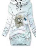 Women's Winter Cat Print Hugh Hoodie Sweatshirt