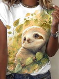 Women's Summer Sloth Print Short Sleeve T-Shirt