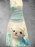 Women's Summer Vintage Sea Otter Print Long Dress