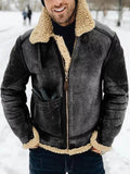 Men's Faux Leather Thermal Jacket with Thickened Large Lapel