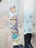 Women's Winter Snowflake Owl Art Print Casual Leggings