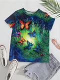 Women's T shirt Tee Blue Graphic Butterfly Print Short Sleeve Daily Weekend Basic Round Neck Regular Butterfly Painting S