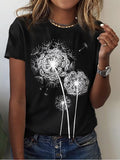 Women's T shirt Tee Black Pink Blue Dandelion Print Short Sleeve Holiday Weekend Basic Round Neck Regular Floral Painting S