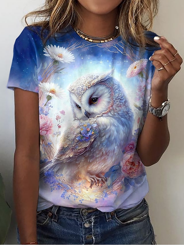 Women's T shirt Tee Purple Floral Print Short Sleeve Holiday Weekend Basic Round Neck Regular Floral Painting S