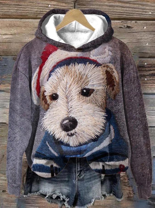 Cute Dog Art Pattern Print Casual Sweatshirt