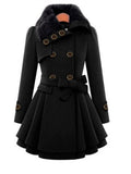 Women's Coat Long Fur With Belt Button Front Asian Size Coat