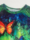 Women's T shirt Tee Blue Graphic Butterfly Print Short Sleeve Daily Weekend Basic Round Neck Regular Butterfly Painting S